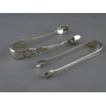 TWO SETS OF ANTIQUE SILVER SUGAR TONGS, Exeter 1861, maker Phillip Osment, the other George III,