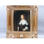 J ALLEN contemporary gilt framed oil on board - possibly Mary Queen of Scots, signed, 24.5 x 19.25