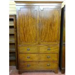 A VICTORIAN MAHOGANY PRESS CUPBOARD, the two door top section and the top two small drawers now