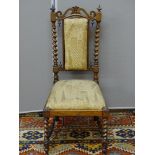 A VICTORIAN CHILD'S ROSEWOOD SIDE CHAIR with pierced crest and turned finials, block and twist