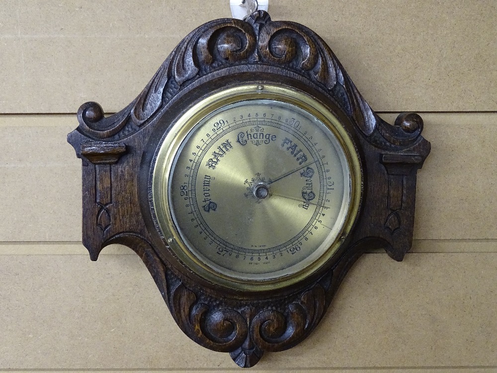 TWO VINTAGE WALL BAROMETERS, an inlaid circular mahogany example with mother of pearl insets, the - Image 4 of 4