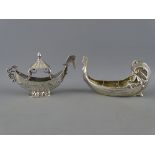 TWO SILVER ORNAMENTAL GONDOLAS, one possibly Charles Horner, Chester, circa 1900, marks rubbed,