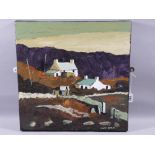 OWEN MEILIR oil on canvas, box frame - Anglesey cottages, signed, 40 x 40 cms