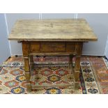 AN EARLY FLEMISH OAK SINGLE DRAWER TABLE, the reduced lift-off top with star inlay, the base section