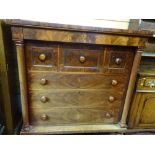 A VICTORIAN MAHOGANY CHEST OF DRAWERS with secret top drawer over three hat and three long