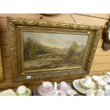 W T G? gilt framed oil on canvas - fisherman near an arched bridge, initialled and dated 1895