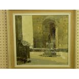 WILLIAM SELWYN oil on board - Castle Square, Caernarfon with David Lloyd George monument, 33 x 34