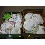 Two boxes of mixed china teaware and decorative wall plates