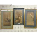 KOSON OHARA three framed Japanese wood block prints of various birds, all with character markings