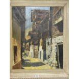 WHEELER framed oil on board - vintage European street scene