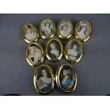 Collection of gilt framed oval cameo prints of classical ladies