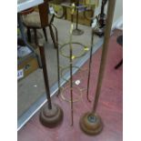 Three tier brass pan stand and two copper possers