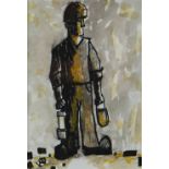 KARL DAVIES pencil and watercolour - study of a standing mine worker holding lamp, signed with