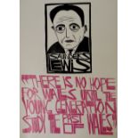PAUL PETER PIECH unmounted linoprint - of statement by Welsh dramatist Saunders Lewis 'THERE IS NO