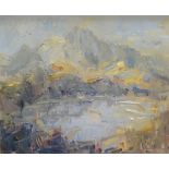 GARETH PARRY oil on canvas - mountainous landscape entitled verso on Martin Tinney Gallery label '