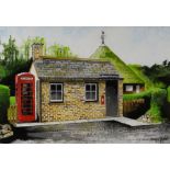 HOWELL DAVIES acrylic - village post office, entitled verso 'Post Office and Cockpit (St Fagans)',