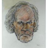 SIR KYFFIN WILLIAMS RA watercolour and pencil - head portrait of the poet, the late R S Thomas,