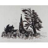 SIR KYFFIN WILLIAMS RA limited edition (191/250) monochrome print - Anglesey church, signed fully in