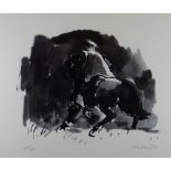 SIR KYFFIN WILLIAMS RA limited edition (260/500) monochrome print - farmer on horseback, signed in