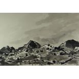 SIR KYFFIN WILLIAMS RA inkwash - Snowdonia mountains, signed with initials and entitled verso '