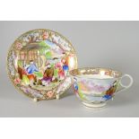 A SWANSEA PORCELAIN TEA CUP & SAUCER DECORATED IN THE CHINOISERIE STYLE with a seated Mandarin and