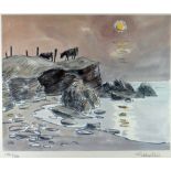 SIR KYFFIN WILLIAMS RA limited edition (190/750) print - cattle on Anglesey coastal headland under