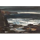 DONALD McINTYRE oil on canvas - coastal scene at dusk entitled verso 'Evening Pembroke Coast',