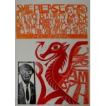 PAUL PETER PIECH unmounted linoprint - of poem by Welsh author Meic Stephens about R.S. Thomas '