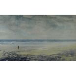 GWILYM PRICHARD watercolour - single figure working on a beach, signed and dated 1983, 29 x 48cms (