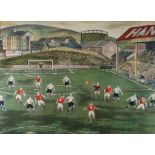ARTHUR CHARLTON (1917-2007) colour lithograph - Swansea footballers playing against a team at the