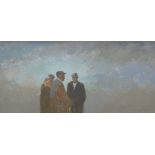 ANEURIN JONES oil on board - four farmers in discussion, signed verso with artists address, 34 x