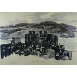 SIR KYFFIN WILLIAMS RA limited edition (468/500) monochrome print - Conwy Castle, signed fully in