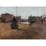 GORDON STUART colour print - entitled 'Dylan Thomas Square, Swansea', signed, 31 x 43cms (framed and