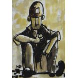 KARL DAVIES watercolour and pencil - study of a seated miner, signed with initials, 17 x 12cms (