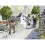 MAURICE GREENWOOD watercolour - street scene, Llanfair Talhaiarn, signed, 23 x 30cms (framed and