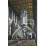 GRAHAM BROOKS pen, ink and watercolour - entitled verso 'The Nave, Llandaff Cathedral', signed and