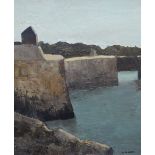 G ROBERTS oil on board - harbour wall, entitled verso 'Amlwch Port', signed, 53 x 43cms (framed