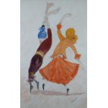 VERA BASSETT watercolour and pencil - two eccentric female dancers, signed, 52 x 33cms (framed and
