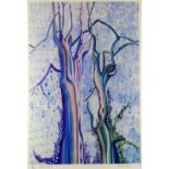 CAROL OWEN limited edition (2/100) mixed media print - entitled 'Blue Trees', signed, 34 x 24cms (