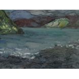 GWILYM PRICHARD mixed media - entitled verso on Martin Tinney Gallery label 'Lake, North Wales