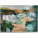 JOHN ELWYN artist proof (18/20) colour lithograph - white washed farm and farm buildings, signed