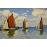 G WARREN WILLIAMS oil on board - sailing boats on a bright day, signed, 49 x 79cms (framed and