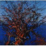 MARTIN COLLINS mixed media on paper - semi-abstract, entitled verso 'Dawn Light, Tree and Ocean',