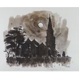 SIR KYFFIN WILLIAMS RA limited edition (191/250) monochrome print - Anglesey church, entitled '