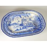 A SWANSEA POTTERY MONOPTEROS TRANSFER DECORATED FOOTED MEAT PLATTER, circa 1820, 48cms Condition