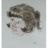 SIR KYFFIN WILLIAMS RA mixed media drawing - head portrait of an unknown girl, signed with initials,