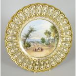A SWANSEA SCENE MINTON CABINET PLATE with gilded pierced and fanned border, the centre painted