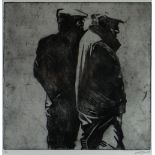 EURFRYN LEWIS limited edition (1/25) etching - two standing farmers, signed and dated 2011, 27 x