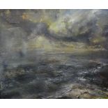 IWAN GWYN PARRY oil on canvas - seascape with misty weather, signed verso 'Y Môr Iwerddon (The Irish