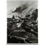 SIR KYFFIN WILLIAMS RA limited edition (90/250) inkwash print - cottages in a lane, signed with